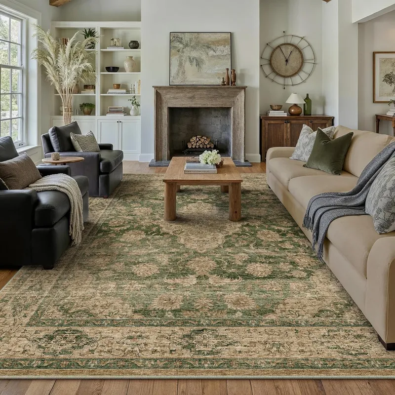 HUGEAR Retro Green Area Rug 8×10
